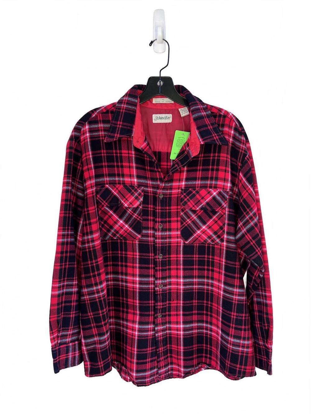 Vintage St. John's Bay Red and Black Plaid Button-Down Flannel Shirt XL